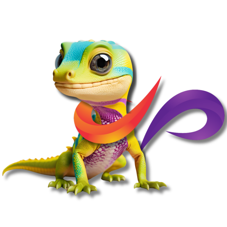 mascote da luso digital, chamado Gecko